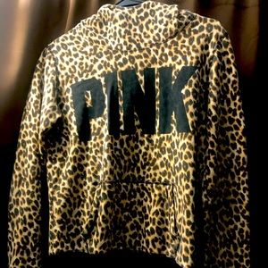 PINK pullover hoodie in leopard print and black